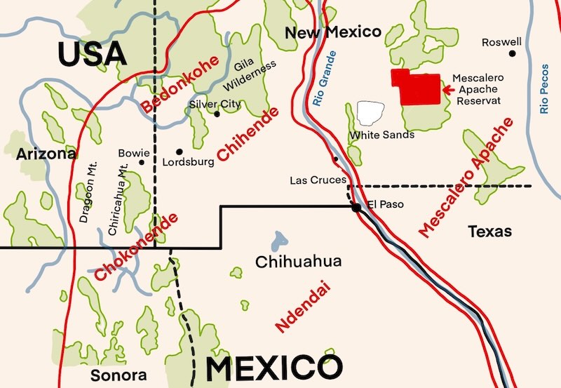 ehemaliges Siedlungsgebiet der Chiricahua- und Mescalero-Apachen; heutige Mescalero Apache Reservation